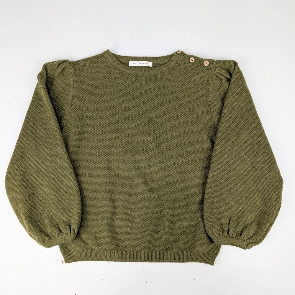 No Brand Olive Green Girls 6/7 Balloon Sleeve Sweater
